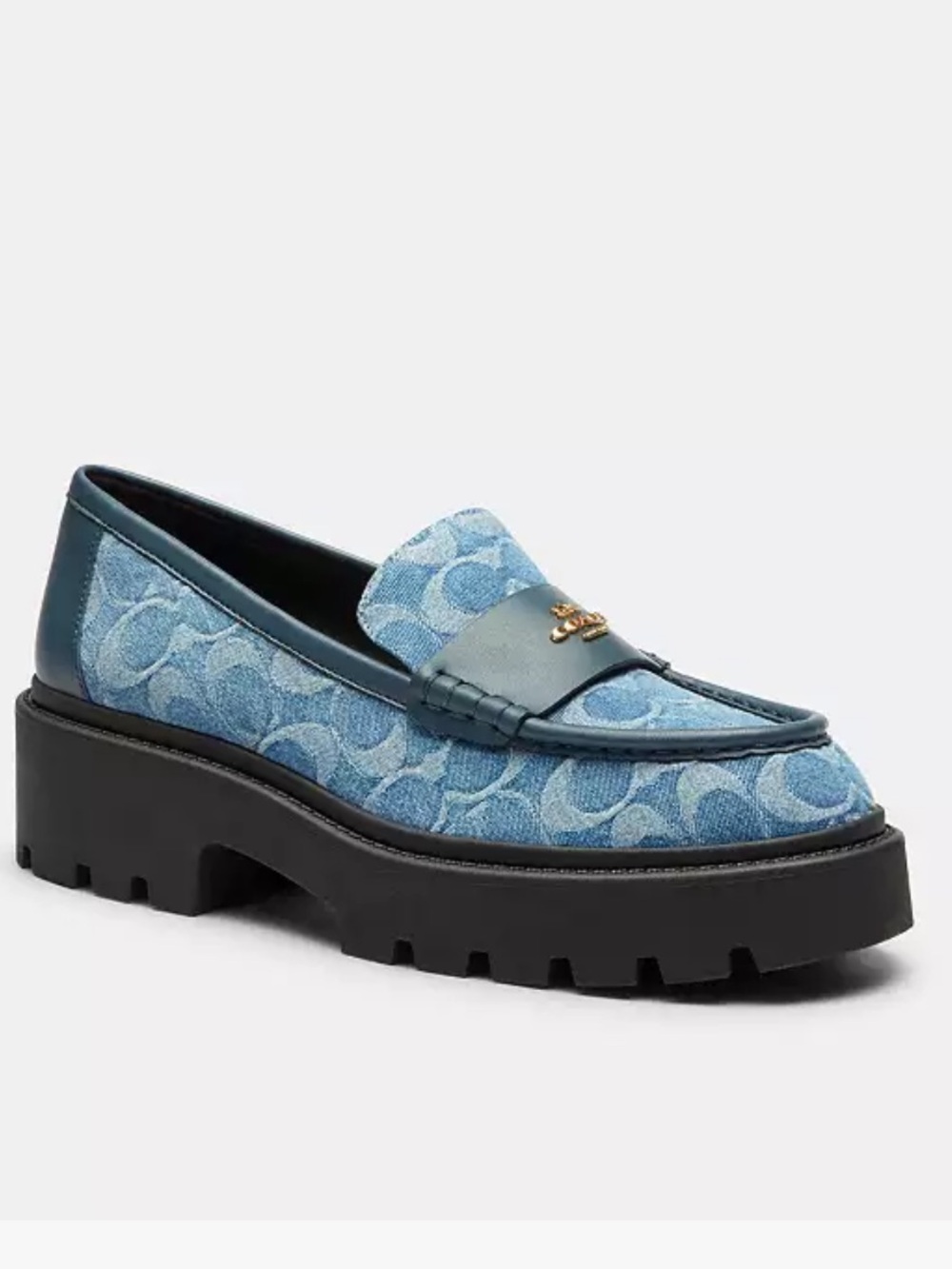 Coach women’s Blue Denim Patterned Lug-Sole Loafer new size 8